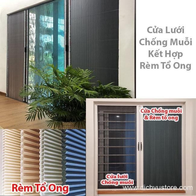 cửa chống muỗi kết hợp rèm cửa