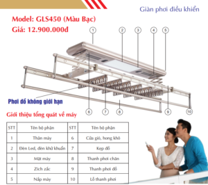 Giàn phơi điều khiển GLS450 màu bạc