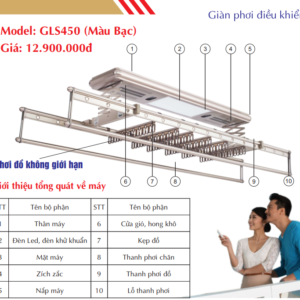 Giàn phơi điều khiển GLS450 màu bạc