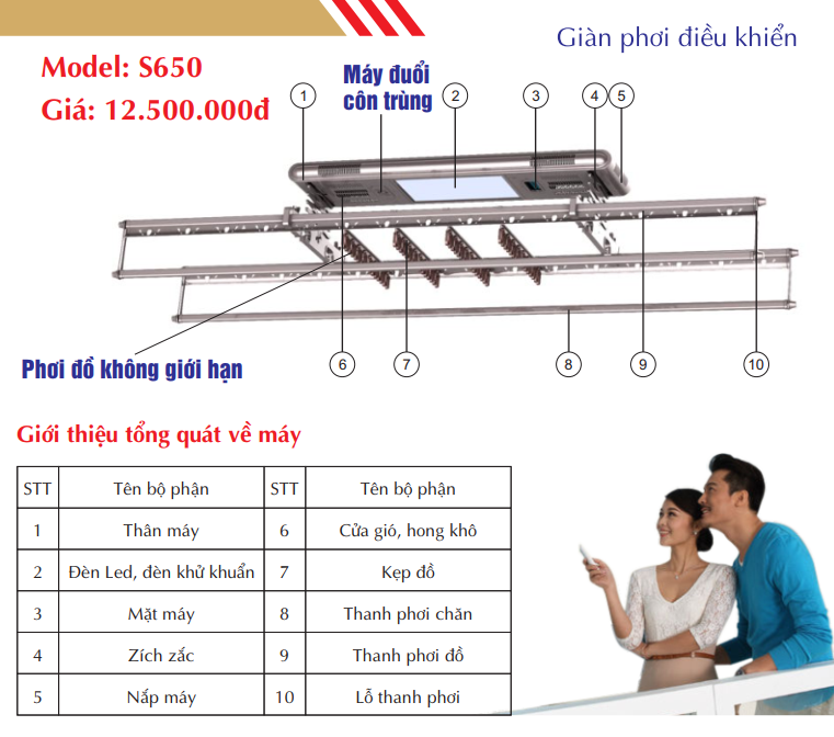 Giàn phơi điều khiển S650